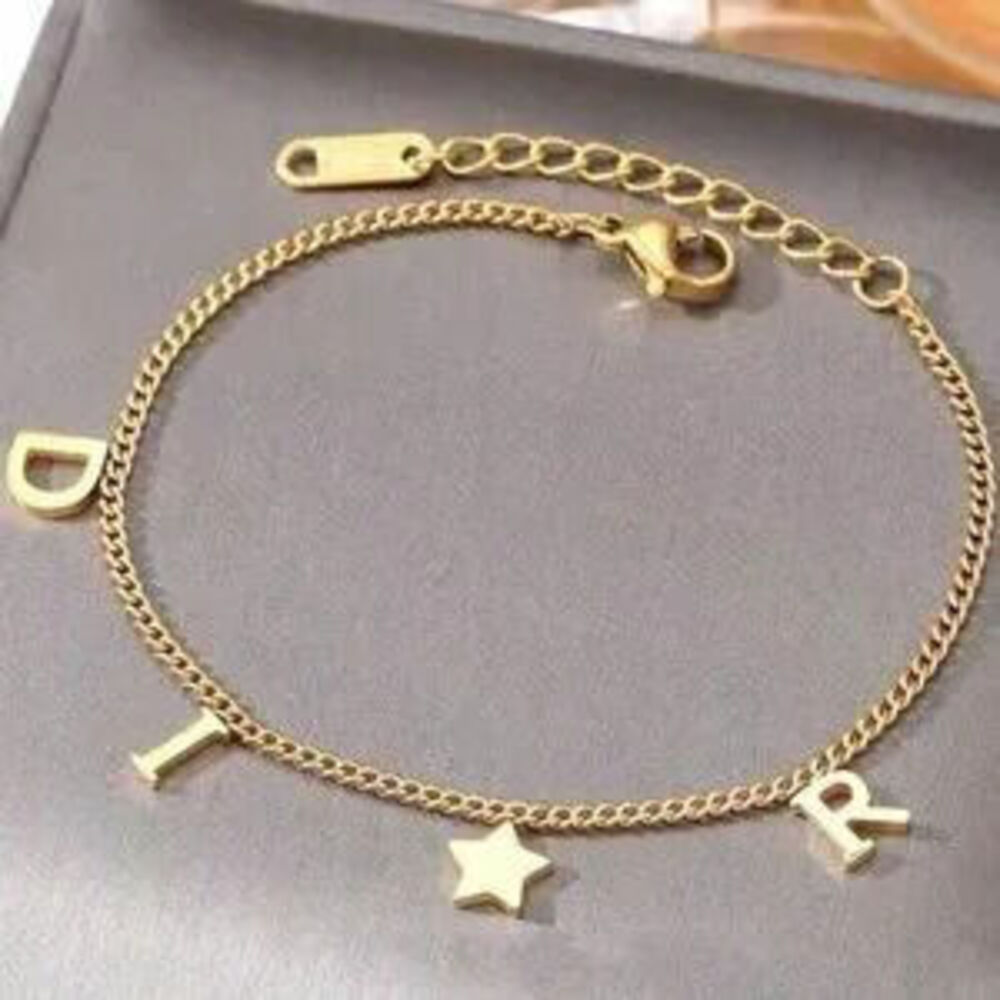 Gold Stainless Steel Letter Charm Bracelet C Star Accent